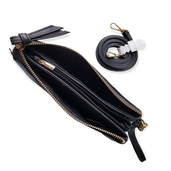 Black Wristlet/ Clutch With Shoulder Strap - Picture 3 of 3